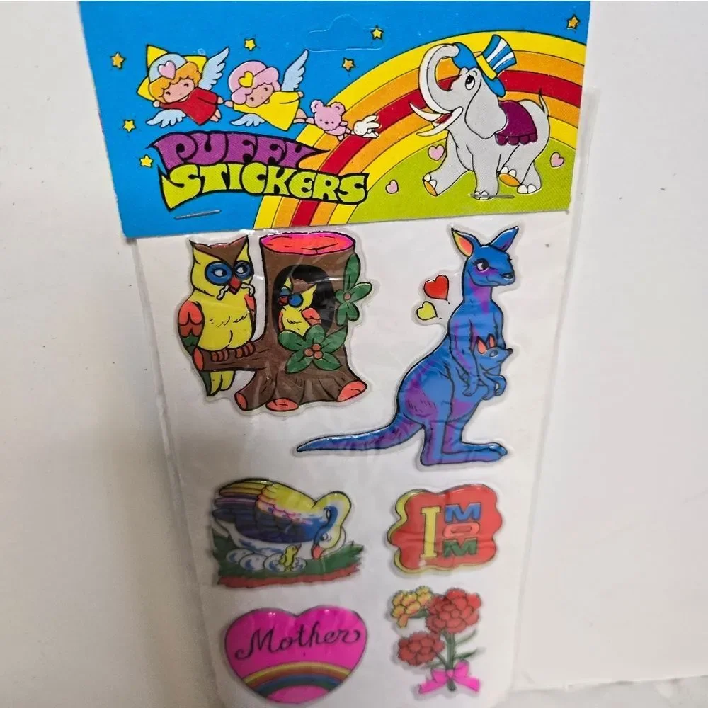 VINTAGE 80s neon animals puffy stickers new‎ old stock NEW